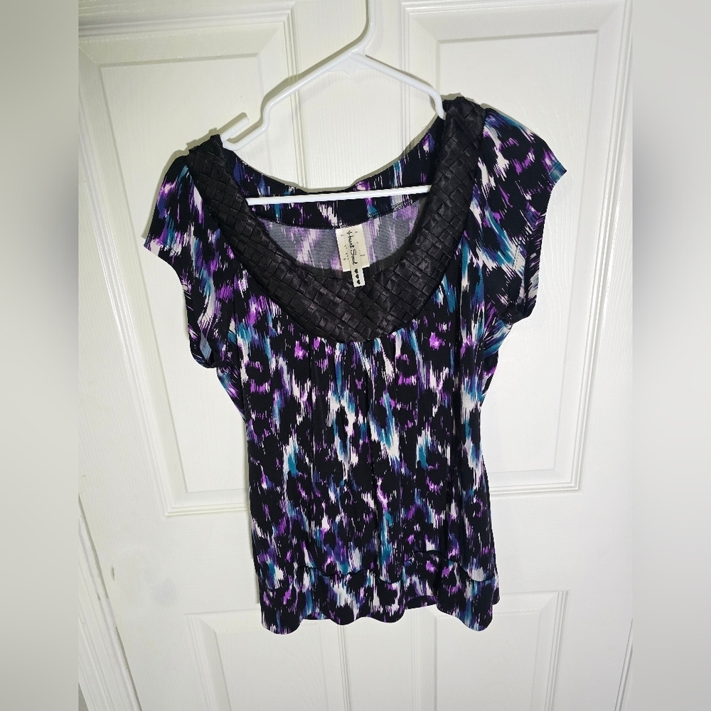Heart Soul Womens Multicolor Cap Sleeve Large Blouse Top